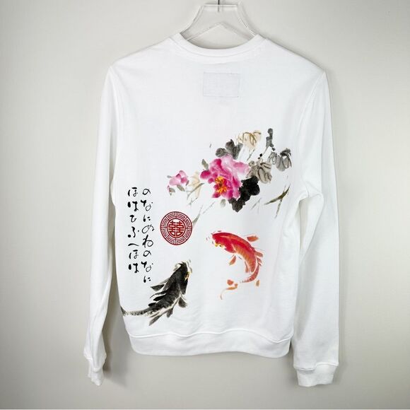 Blind Rooster White w/Koi Pond Graphic Crewneck Pullover Sweatshirt Sz S - Picture 14 of 14